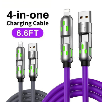 📢📢SCONTO DEL 50% ORA!🔌 ⚡Cavo di ricarica 4 in 1 con illuminazione LED – Ricarica rapida con indicatore luminoso, resistente cavo in silicone per iPhone, USB-C e Micro USB🔋