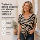 🔥 OFFERTA LIMITATA – 60% OFF!🔥Selezione top🔥 Maglietta da donna con scollo a V e laccio sul davanti, con motivo zebrato