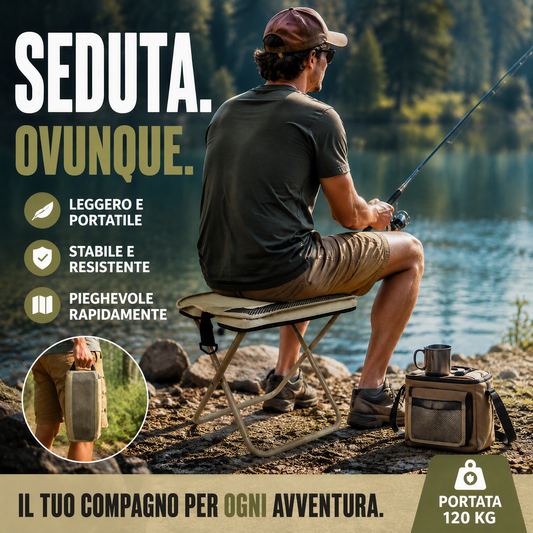 😍 SCONTO 50% SGABELLO PIEGHEVOLE ULTRALEGGERO! 💎 Porta 120kg & Entra in Qualsiasi Zaino: Il Compagno Perfetto per Camping & Pesca