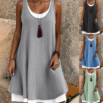 ⏰ULTIMO GIORNO DI SALDI: 54% DI SCONTO💃Abito casual da donna senza maniche, dal taglio ampio, effetto due pezzi