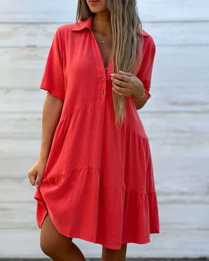 ⏰ Offerta limitata: sconto del 50%💝 Abito dal colore solido con revers e bottoni, dal taglio classico e dal tessuto leggero e traspirante – comfort e stile per ogni occasione! 🌸🩱👗