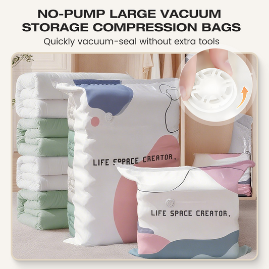 🧳 Sacchetti sottovuoto senza pompa – Premi e sigilla, nessuna pompa necessaria. Risparmia l'80% di spazio, mantiene i vestiti asciutti e privi di polvere. Ideal per biancheria da letto voluminosa e attrezzatura stagionale. 🛏️🗄️