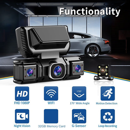 🚗 50% DI SCONTO! 📹 Telecamera Auto 4 Canali – WiFi e Visione Notturna, Registrazione 1080P Completa & Parcheggio Assistito 📱