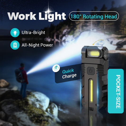 🎉 🔥 OFFERTA LIMITATA – 50% DI SCONTO!🔦🏕️Lampada da lavoro a LED con testa rotante a 180°🔋⚡