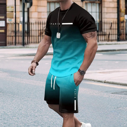 🏖️😎 Set T-shirt e pantaloncini con effetto sfumato da uomo