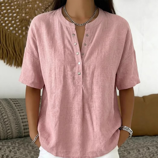🎉 🔥 OFFERTA LIMITATA – 60% DI SCONTO!🔥New Arrivals🔥 Women's Casual Henley Collar Linen And Cotton Short-sleeve Shirt
