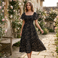 🌸Saldi Estate 2026 -50%!✨Vestito Midi Floreale con Scollo Quadrato – Corpino Smock, Gonna a Strati Fluente, Romantico🌸