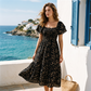 🌸Saldi Estate 2026 -50%!✨Vestito Midi Floreale con Scollo Quadrato – Corpino Smock, Gonna a Strati Fluente, Romantico🌸
