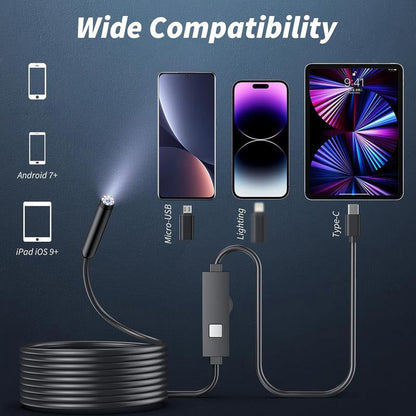 ✨TechView™ Telecamera Endoscopio HD per iPhone e Android – Ispezione 1920P con 8 Luci LED Regolabili 🔍📱