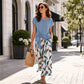 🌿 PROMO A TEMPO LIMITATO -50%! ✨ Completo Donna 2 Pezzi – Top con Fiocco Laterale & Pantaloni con Stampa Botanica, Tessuto Premium Traspirante · Azzurro & Verde Chiaro · S–5XL (EU34-54) 💐