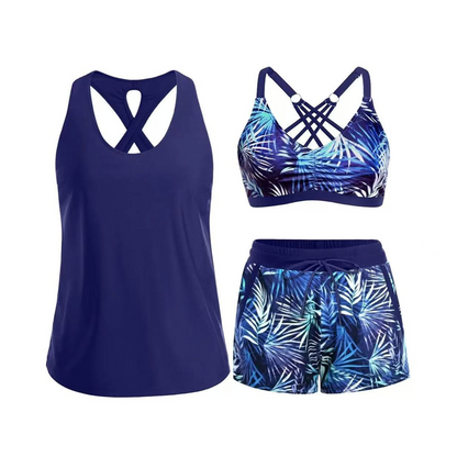 ⏰ 🔥55% DI SCONTO👙🌊Set da bagno da donna in 3 pezzi: tankini con pantaloncini🤸