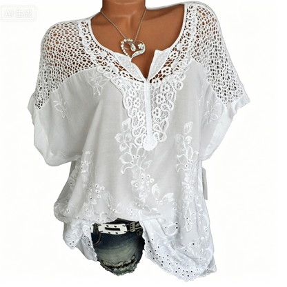 👗✨🌸OFFERTA SPECIALE – 50% OFF €24,99 · Camicetta con scollo a V e ricami in pizzo✨