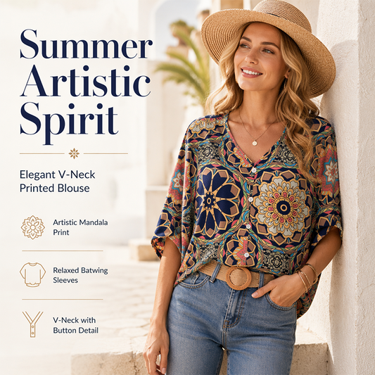 💥【OFFERTA LIMITATA 50% DI SCONTO】🔥 Top con Stampa Mandala e Maniche a Pipistrello | Stampa Digitale Indelebile | Vestibilità Rilassata e Traspirante | Anti-piega & Senza Stiratura | Più Colori S-2XL