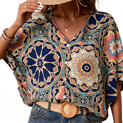 💥【OFFERTA LIMITATA 50% DI SCONTO】🔥 Top con Stampa Mandala e Maniche a Pipistrello | Stampa Digitale Indelebile | Vestibilità Rilassata e Traspirante | Anti-piega & Senza Stiratura | Più Colori S-2XL