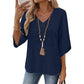 Top casual da donna con scollo a V e ricami