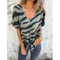 🔥 OFFERTA LIMITATA – 60% OFF!🔥Selezione top🔥 Maglietta da donna con scollo a V e laccio sul davanti, con motivo zebrato