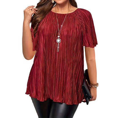 🔥 OFFERTA LIMITATA – 60% OFF!👚🔥Camicetta plissettata a maniche corte taglie forti da donna, top ampio che nasconde la pancia