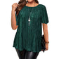 🔥 OFFERTA LIMITATA – 60% OFF!👚🔥Camicetta plissettata a maniche corte taglie forti da donna, top ampio che nasconde la pancia