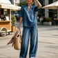 🔥 60% DI SCONTO – OFFERTA LIMITATA! Set Denim Estivo da Donna Top con Scollo a V + Pantaloni a Gamba Larga – look completo, elegante e comodo per l'estate.
