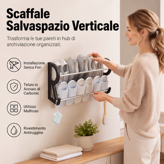 👟SCONTO DEL 50% IN QUESTO MOMENTO! Scarpiera da parete senza forature – Organizer verticale salvaspazio in acciaio al carbonio, scaffale antiruggine senza forature per ingresso, bagno e armadio