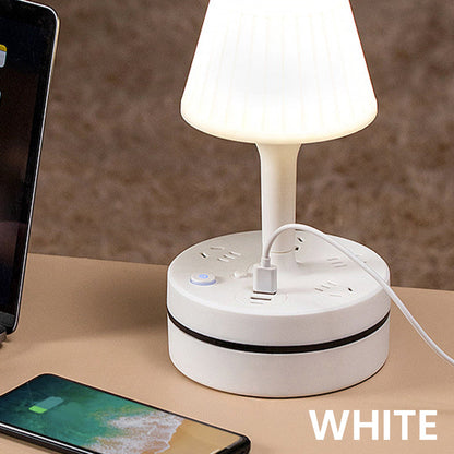 💡 Lampada da Comodino con 3/4 Prese AC e 2 USB + USB-C | Caricabatterie da Tavolo con Organizzatore Cavi, 3 Luci Regolabili (Calda/Naturale/Fredda) | Bianco, Blu, Rosa – Lunghezza Cavo 0,8/1,8 m