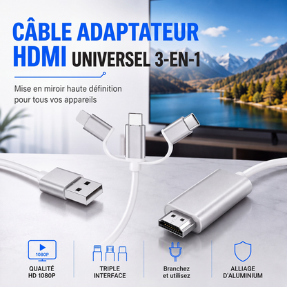 🔥 Cavo HDMI 3 in 1 – iPhone/Android/Type-C a HDMI, 1080P Full HD, 1,8 m, Alluminio – Duplica lo Schermo in 3 Passaggi! 📱📺