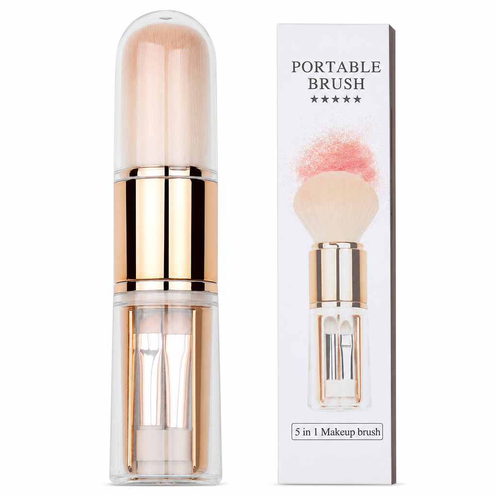 Rose gold retractable makeup brush capsule with protective transparent cap