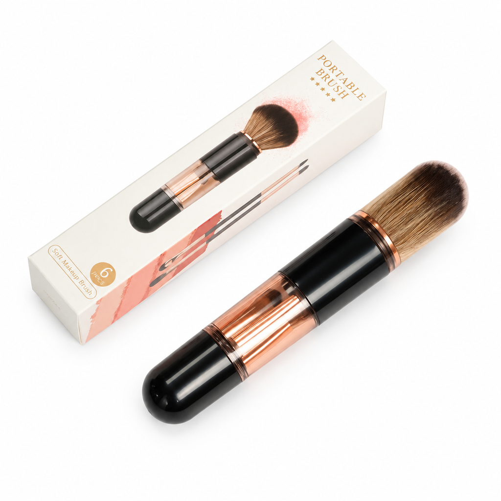 Black 6-in-1 portable makeup brush capsule and brush set